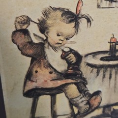 Vintage Hummel Mothers Helper Wood Hanging Picture Sewing ARS/AG Switzerland