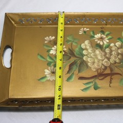 Large Vintage 22.5″ Metal Toleware Tray With Hand Painted Flowers Pilgrim Arts