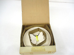 1975 FITZ AND FLOYD Butterfly Dish Trinket Bowl White Round New Open Box Vtg