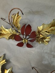Home Interiors & Gifts Metal Poinsettia Wall Plaques brass and red 3 piece