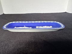 Wedgwood Pre 1891 Antique Blue Jasperware Trinket Pin Oblong Dish 8.5”