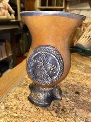 MUST SEE 6” Gourd Vase With Intense Carved Resin Base Horse Bull Cow Western