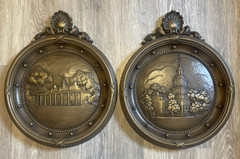 2 HOMCO Patriotic Independence Hall Mount Vernon Wall Decor Brown Gold VTG 60s