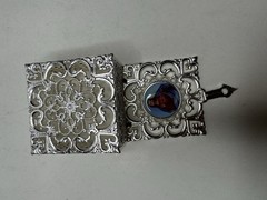 Silver Metal Religious Blessing Trinket Ring Box Rosary Jewelry Catholic NEW