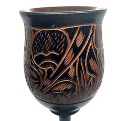 VTG Black Hand Carved Floral Stemmed Wood Goblet 7in