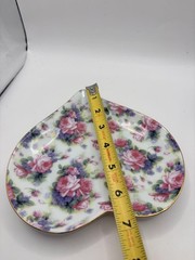 Vintage Heart Shaped Porcelain Trinket Gold Trim Rose Di