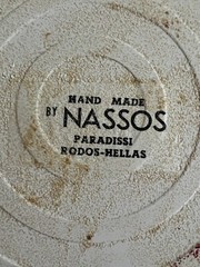Nassos Keramik Ceramic Art Tile Coaster Hand Made Rodos Hellas Greece Round 6″