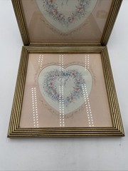 VTG Home Interiors Homco Pink Floral Heart Framed Wall Art Print Set of Two