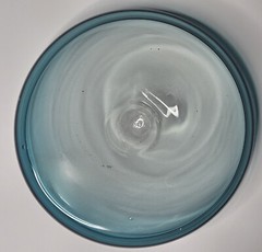 Vintage 1960’s Unbranded Aqua Blue Glass Raised Center Handmade 7.25″ Round Bowl
