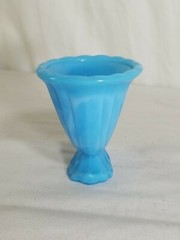 Vtg Blue Slag Glass Akro Agate NYC Vogue Merc Co. Toothpick Holder Cornucopia