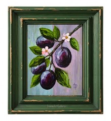 Original Plum Oil Painting 8×10″ Canvas Board Fruit Wall Art Kitchen Decor