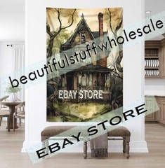 Abandoned Ghost Mansion Cloth Wall Tapestry haunted gothic style 59X82 in