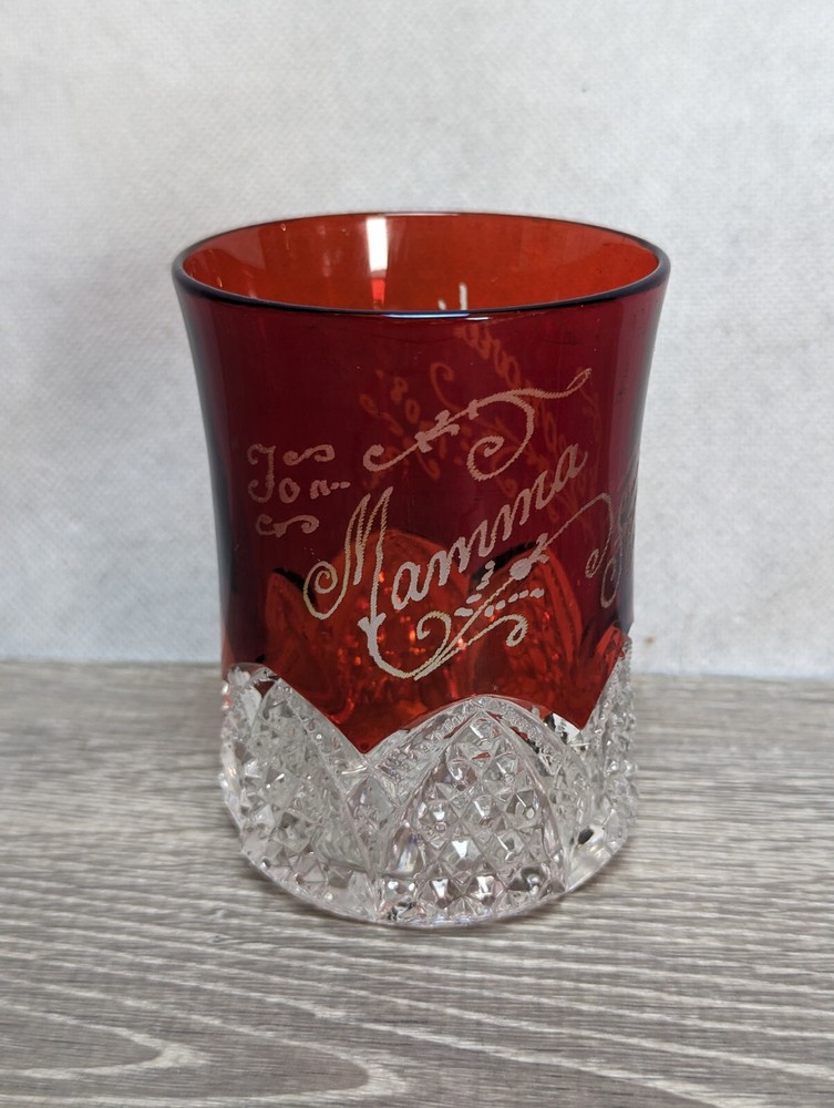 Edwardian Ruby Flash Cut to Clear Red Crystal Cup – To Mamma From Leonard (1908)