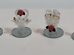 Vintage Unbranded Spun Glass Figurines on Mirrored Bases Lot of 5 Bird Theme