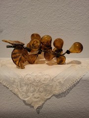 Vintage MCM Hand Blown Amber Art Glass Bunch of Grapes