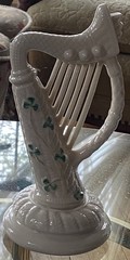 Larger Belleek Porcelain Ireland Shamrock Harp 7th Gold Mark Excellent 8.5” – 9”