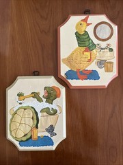 VTG Wood Plaques Children Bath Turtle Duck Wall Decor Kitschy 3D Relief Paint