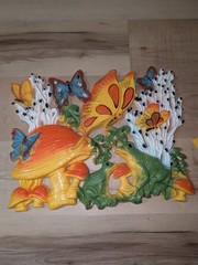 VTG Homco & Universal Statuary 3-D Wall Art Decor Mushroom Frog Butterfly MCM