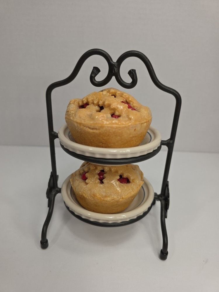 Longaberger Collector Club Miniature Pie Stand Pottery Pie Plates Faux Pies