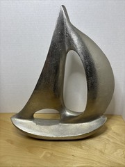 SAIL BOAT SCULPTURE, CAST ALUMINUM, 14” Tall X 12” Wide