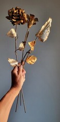 3x VTG 22″ Italian Gilt TOLE Flower-Long Stem Rose+Lily+Arrowhead-Shabby Chic