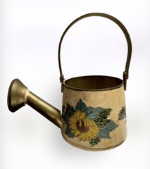 Vintage Brass Small Heavy Hand Painted Sunflowers Watering Can OOAK Rare Unique
