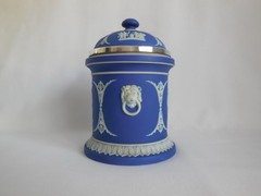 Antique Wedgwood (only) Blue Dip Jasperware & Silver Plate 6″ Tall Tobacco Jar