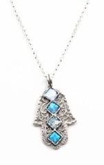 Roman Glass Hamsah Hand Sterling Silver925 Pendent Antiq Ancient Fragment 200 BC