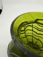 Pallme König & Habel Art Nouveau Iridescent Fadendekor Green Glass Vase Chips