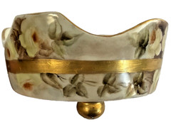 Vtg T & V Limoges France Footed Butter &Cheese Bowl Handpainted Roses Gold Gild