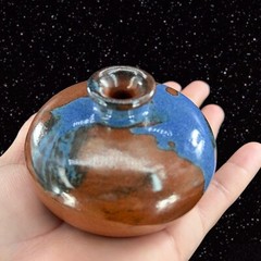 Vintage Hand Trown Art Pottery Bud Vase Signed Hand Made Ceramic Blue Red Drip