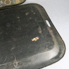Antique Toleware Pair of Metal Trays Black Hand Painted Floral Stenciled 24″x18″