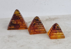 3 UNIQUE PHARAONIC ANCIENT EGYPTIAN Pyramids Statues Amber Stone Statues (AF)