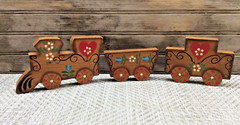 Vtg 3 Pc Wood Train Folk Art Decor Handcrafted Handmade Painted 4″ – 5.5″ Cars