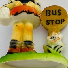 Bus Stop Girl Figurine Celluloid Hard Plastic Hummel Style Collectible