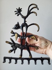Vintage Wall Hook Bremen Town Musicians Cast Aluminum USSR 8 Hooks 1970s