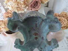 Old CAST IRON METAL Architectural FRENCH Standing Fragment Swags Flowers Green