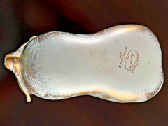 VTG STANGL POTTERY PEAR-SHAPED DISH ANTIQUE GOLD OVER TURQUOISE BLUE BASE #3783