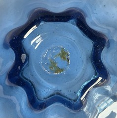 Hand Blown Art Glass Bowl – Blue Clear – Ruffled Edge – Vintage MCM – 10”