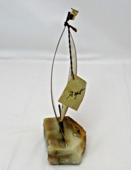 Vintage DeMott Signed Brass Metal Sail Boat Sculpture Onyx Base Nautical 8″