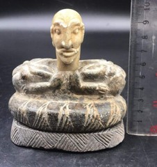 Chorlite Stone Rare Old Bactrain Male Compsite Idol Statue With Wild Animal Gurd