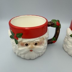 Set 2 Fitz And Floyd Classic Santa Christmas Mugs Vtg Holly & Branch Handle 1979