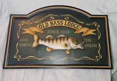 Old Bass Lodge Plaque 3D Fish Wall Mount Cabin Garage Man Cave Decor 27″x18