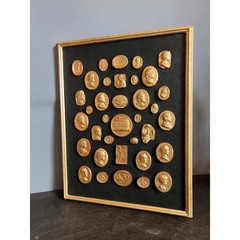 Grand Tour Revival Gilded Intaglio Arrangement on the Leather Board and in