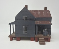 Country Crafts by C Henson Americana Collectible Wooden House Blue with Red Roof