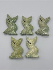5 Vtg Hand Carved Green Moss Agate Jasper Stone Koi Fish Sculpture Decor 3″ tall