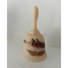 Fenton Art Glass Budweiser Clydesdales Bell 8 Horse Hitch Custard Satin 1980s