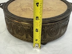 Vintage PNCW 3-Pc Covered Footed Nut Candy Dish Repousse Brass Glass