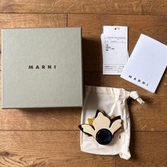Marni Flower Motif Brooch Leather Resin Gold Used