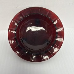 Vintage Red Footed Glass Ash Tray Trinket Dish Anchor Hocking 4″ MCM